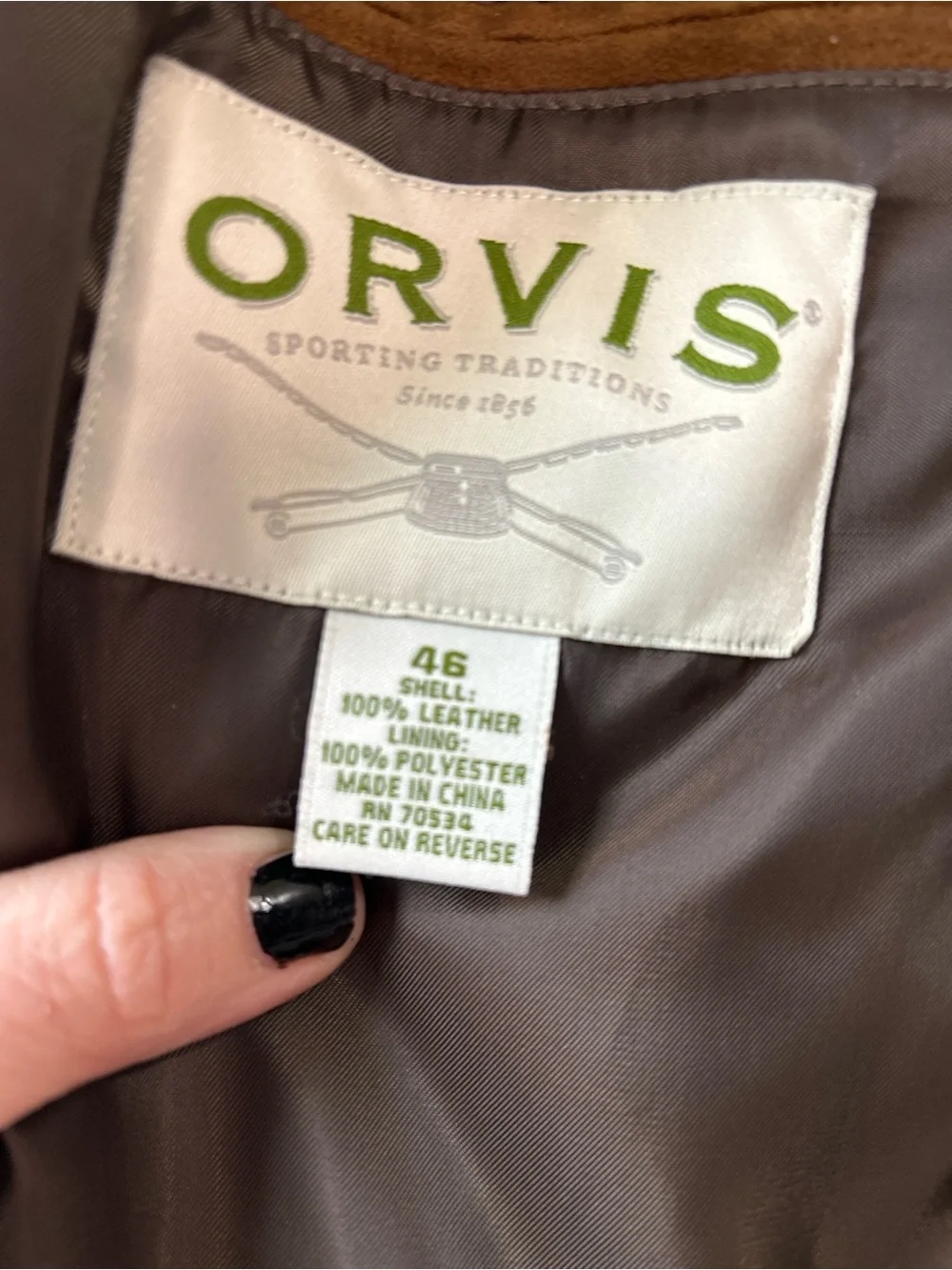 Orvis 100% Leather Sport Coat Blazer Mens 46 Brown Western Cowboy Ranch Jacket